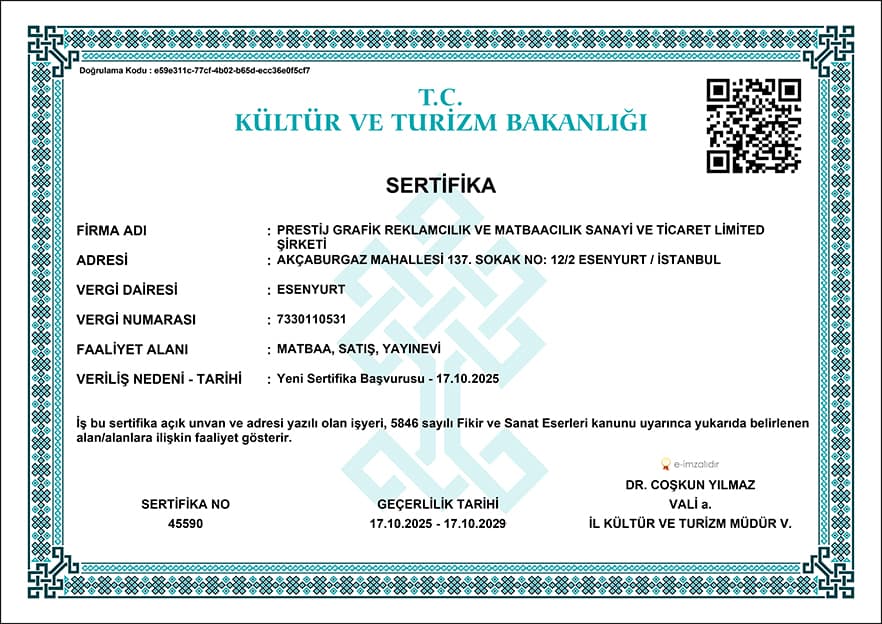Kültür ve Turizm Bakanlığı Sertifikası